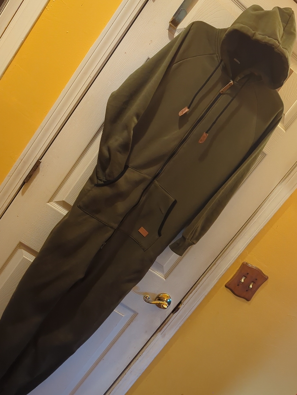 Source Unknown Olive Green Full-Zip Hooded Jumpsuit